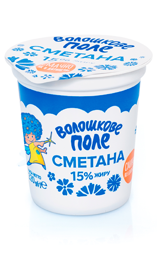 Сметана 15% фасована 320 г ПЕТ стакан ВОЛОШКОВЕ ПОЛЕ